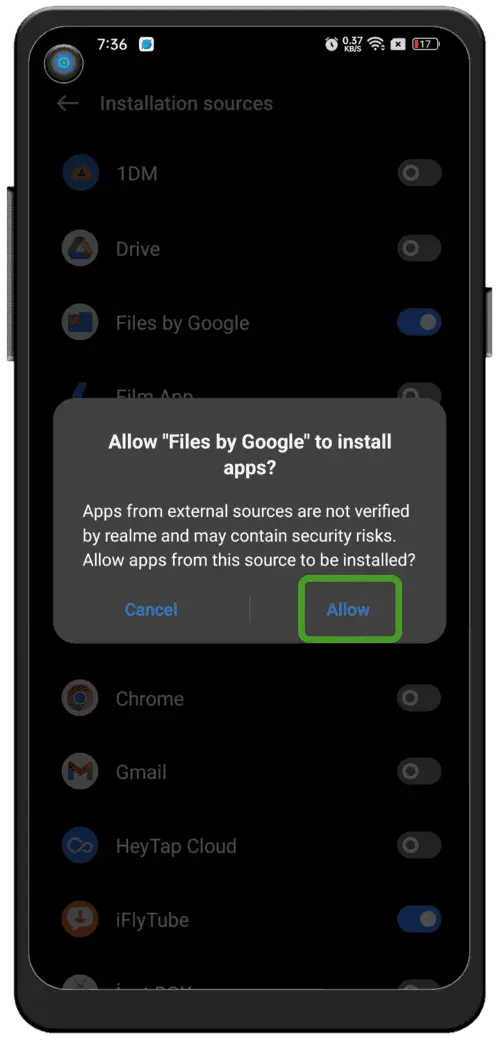 Allow installation from unknown sources